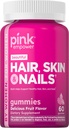 PINK Hair Skin Nails Gummies | 60 Count | Plus Collagen & Biotin | 여성용 비 GMO 및 글루텐 프리 비타민 | 딸기 맛