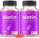 NutraChamps (2 팩) Biotin Gummies 10,000mcg [High Potency] for Healthy Hair, Skin & Nails for Adults & Kids - 각 Gummy 비타민의 5000mcg - Vegan, Non-GMO, Pectin 기반 헤어 건강 보충
