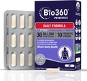 Bio360 여성 & 남성, 30 억 CFU, 10 Strains, 유기 프리 바이오 틱 섬유, 소화 및 면역 건강, 기후 변비, Diarrhea, 가스 및 부유, 30CT에 대 한 성인 매일 Probiotic 보충