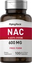 Piping Rock NAC 보충 N-Acetyl Cysteine | 600mg | 100 캡슐 | 무료 양식 알약 | 비 GMO, 글루텐 무료 보충