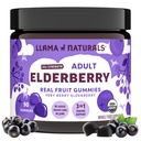 Llama Naturals Elderberry Gummies for Adults, Vegan, 비타민 C 및 아연, 면역성을위한 Real Fruit Gummy Vitamins, Chewable, No 추가 Sugar Cane, 90 Ct