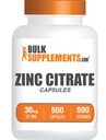 BulkSupplements.com 아연 구연산염 캡슐 - 아연 보충 교재, 글루텐 무료 - 서빙 당 30mg, 서빙 당 1 캡슐, 500 개 (팩 1)