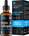 머리 성장을 위한 액체 교원질 & Biotin 보충교재 - Biotin 10000mcg 교원질 펩티드 20000mcg 하락 - 여자를 위한 탈모를 위한 머리 비타민 & 남자, 피부 및 못 strengthener - 미국에서 만드는, 2 floz