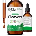 Wild & Organic Cleavers Tincture - 클레버 리프가있는 자연 해독 드롭 - 갈륨 아파린 허브 추출물 보충 - Vegan, Sugar & Alcohol-Free - 2 fl oz