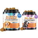 개 알레르기 Chews + Carmelie 24 in 1 Dog Multivitamin Chewable - 400 Treats - 계절 알레르기 완화 + Hip & Joint, Skin & Coat, 면역 건강 (닭 맛)에 대한 개 비타민