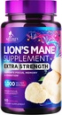 Lions Mane Mushroom 캡슐 10,000mg - 메모리 및 초점 지원, 두뇌, 면역 건강 지원, Vegan, 미국, 사자 Mane 버섯 분말 추출물, 60 조사를 위한 사자 Mane 보충교재 캡슐