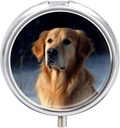 Golden Retriever Pill Case 3 Compartment 휴대용 알약 상자 매일 포켓 Purse Daily Medicine Container를 위한 원형 알약 주최자 비타민 물고기 기름 여행 선물 보유