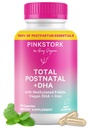 여성용 핑크 Stork Total Postnatal Vitamin | Vegan DHA, Methylated Folate, Iron, + Vitamin B12 | Postpartum Recovery Essentials + Breastfeeding Support | 민트, 1개월 공급