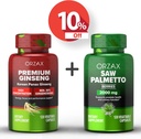 ORZAX 인삼, 30 % Ginsenosides 120 Vegatable 캡슐과 톱 Palmetto 2000 mg 120 야채 캡슐, 번들