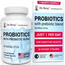 Dr. Berg Probiotic Supplement (60 억 CFUs) - Ease Occasional Constipation, Diarrhea, Gas & Bloating* - 소화 건강을위한 사전 및 Probiotics - 30 Probiotic 캡슐