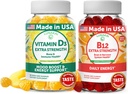 Lunakai 비타민 D3와 비타민 B12 Gummies 번들 - 면역력, 뼈와 계류 지원 VIT D3 2000IU 보충교재 - 3000mcg Methylcobalamin 높은 흡수 에너지 거미 - 30 일 공급