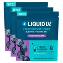 Liquid I.V.® Hydration Multiplier - Concord Grape | 일렉트로이트 파우더 음료 믹스 | 3 팩 (48 인분)