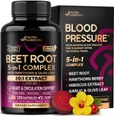 Beet Root Capsules - Healthy Blood Pressure Support Supplement** for Heart & Circulation Support - Hawthorn Berry, Hibiscus & Garlic - 에너지를위한 질소 산화물 - 미국, 120 캡슐