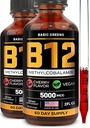 비타민 B12 하위 언어 액체 드롭 5000 mcg - 에너지 및 초점을위한 Vegan 메틸 B-12 보충 - 여성 및 남성을위한 B 12 비타민 - 빠른 흡수 Methylcobalamin - 120 서빙 - 4 fl oz