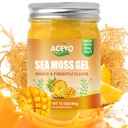 ACEYO (12 OZ) 아일랜드어 Sea Moss Gel Raw Vegan Mango Pineapple 맛 102 비타민과 미네랄 야생 Harvested Non-GMO Immune Defense Booster Thyroid 소화 지원