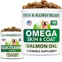 BARK&SPARK Glucosamine 개는 개 뭉치를 위한 + Omega 3를 대우합니다 - Hip 지원과 합동 진통 보충교재 + Shedding, 피부 알레르기, Itch 기복, 피부 및 외투 보충교재를 위한 물고기 기름 Chews