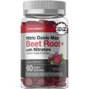 Horbäach Nitric Oxide Beet Root Gummies | 60 개 | 질산염 | 딸기 풍미 | Vegan, Non-GMO, 글루텐 무료 보충