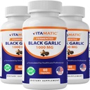 Vitamatic 3 팩 발효 검정 마늘 추출물 1000 mg 60 캡슐 - 비 GMO, 글루텐 무료 - (총 180 캡슐)