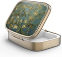 Pill Case Pill Box with Mirror Retro 2 Compartment Purse 또는 포켓 청동 직사각형 알약 상자 또는 비타민, 생선 기름, 보충제, Pill Containe 여행 선물 (Vangogh 예술)