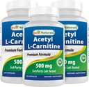 최고의 자연 아세틸 L 카르니틴 (ALCAR) 500mg, 120 캡슐, 120 서빙 - 비 GMO 및 글루텐 무료, 서빙 당 1 캡슐 (3 팩)
