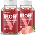 Vegan Iron Gummies 보충교재 - 비타민 C, A, B & 아연을 가진 Multivitamin 보충교재 - 철 결핍을 위한 건강 혈액 & 에너지 지원, Anemia, 맛 후에 아니 - 복숭아 풍미 (2 팩)