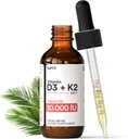 루미 비타민 D3 K2 MK7 w 팜 MCT 오일 - 10000 IU D3, 200 mcg K2 MK7-60ml Liposomal 흡수 잠수함 - 비 GMO, 채식주의자, 불발한 액체 - 월간 공급 - 2 Fl Oz