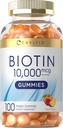 Carlyle Biotin 10000mcg Gummies | 100 개 | 복숭아 맛 보충 | Vegan, Non-GMO, 글루텐 무료