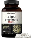 높은 효능 아연 Picolinate 100mg - 240 캡슐, 면역 지원 및 피부 건강을 위한 아연의 생물 사용 가능한 형태 - 비 GMO 및 글루텐