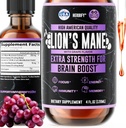 HERBIFY Lions Mane Supplement - 기억, 초점 및 명확성을위한 매일 버섯 보충 - 두뇌 부스터 - Immune 지원을위한 사자 Mane Tincture - 4 Fl oz 포도