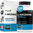 Renew Active L-Arginine 보충 1000MG - 힘 & 내구시간, 단백질 종합 & 근육 기능, 물리적 성능 부스터 - 캐나다에서 만든 - 120 정제