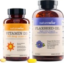 NatureWise 비타민 D3 5000iu (125 mcg) 건강한 근육 기능을 위한 1 년 공급, 그리고 면역 지원 유기 Flaxseed 기름 최대 720mg ALA | 가장 높은 힘 Flax 기름 Omega 3