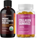 HAVASU 영양 유기 검정씨 기름 액체 + 교원질 Gummies 뭉치