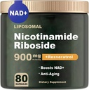 NAD 보충 - NAD 니코틴 아미드 Riboside 900 mg, Resveratrol, Quercetin - 노화 방지, 에너지, 초점을위한 NAD 보충 - 80 캡슐