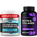 SimplyVital Biotin, Collagen & Retinol 번들 – 5000mcg Biotin for Hair, Skin & Nails + Anti-Aging Retinol & Hyaluronic Acid Cream for Face, Neck & Décolleté – 미국에서 만든