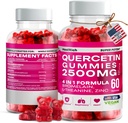 Quercetin Gummies - Bromelain, L-Theanine & 아연 Vegan Immune 지원은 아이 & 성인을 위해 보충합니다 - 알레르기 기복 & 폐 건강