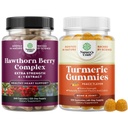 Extra Strength Hawthorn Berry Capsules의 번들 - 성인 복숭아 풍미를 위한 Digestion과 Heart Health Supplement 및 Turmeric Gummies를 추출하십시오 - 여분 힘 합동 지원 Gummies