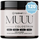 Optimal Prime - MuUU Bovine Colostrum Supplement and Superfood Powder for Gut Health, Bloating, Immune Support, Hair, Skin 및 Nails Unflavored, 120 서빙