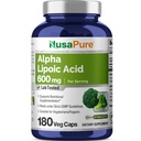 NusaPure 알파 Lipoic 산 600 mg 서빙 180 Veggie 캡슐 (Vegetarian, Non-GMO, Vegan)