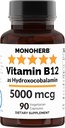 MONOHERB Hydroxo B12 비타민 5000mcg, Hydroxocobalamin, Hydroxy B12