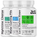 청소년 & Tonic 조각 Shred Cleanse Detox 3X 체중 감소 알약 : 식욕 억제제, 지방 버너, 에너지 부스터 및 야간 세척 다이어트 - 120 알약