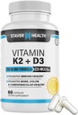 비타민 K2 D3 w/Calcium와 Bioperine, 비타민 K2 (MK7) D3 보충 비 GMO, 비타민 D3, 비타민 K2 MK-7 비타민 D & K 복합체, 60 캡슐