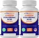Vitamatic 2 팩 Hyaluronic 산은 200mg를 보충합니다 - 건강한 연결 조직 및 합동을 지원합니다 - 유년한 건강한 피부를 승진시킵니다 - 총 240의 캡슐