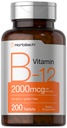 Horbäach B12 비타민 2000 mcg | 200 정제 | 채식 보충교재 | Non-GMO & 글루텐 무료