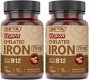 DEVA 영양 Vegan Chelated 철 29 mg는 B-12로 Fortified - 높은 힘, 삼키기에 쉬운 - 90의 정제, 2 팩