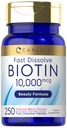 Carlyle Biotin 10000mcg | 250 빠른 용해 정제 | 최대 강도 | 채식주의, 비 GMO, 글루텐 무료 보충