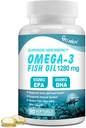 오메가 3 생선 기름 보충 교재,Triple 힘 오메가 3 영양 보충교재 650mg EPA 450mg DHA를 가진 영양 보충 - 뇌, 눈, 심장 & 면역력 지원 - 90 Softgels (45 봉사)