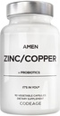 Amen 아연 및 구리 보충 + Probiotics, 3 개월 공급, 일 당 하나 - 50 mg 아연 Picolinate 비타민 알약 - 필수 미네랄 보충제 - 2 억 CFUs Probiotics - Vegan, Non-GMO, 90 캡슐
