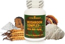 노화 방지 Mushroom Complex. 자연적인 버섯 근거한 노화 방지는 Chaga, 사자 Mane, Cordyceps, Reishi, 교원질, Hyaluronic 산, 비타민 B1, B2, B6, C, D.를 가진 보충합니다.