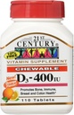 21 세기 Chewable 비타민 D3, 오렌지, 10 mcg (400 IU), 110 정제