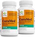Terry Naturally CuraMed 375mg - 뇌 및 면역 건강 지원을위한 산화 방지제 보충 - Curcumin & Turmeric Essential Oil과 다이어트 보충 - 초본 Liver 지원 - 60 Softgels (팩 2)